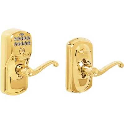 Schlage Plymouth Bright Brass Electronic Keypad Entry Lock